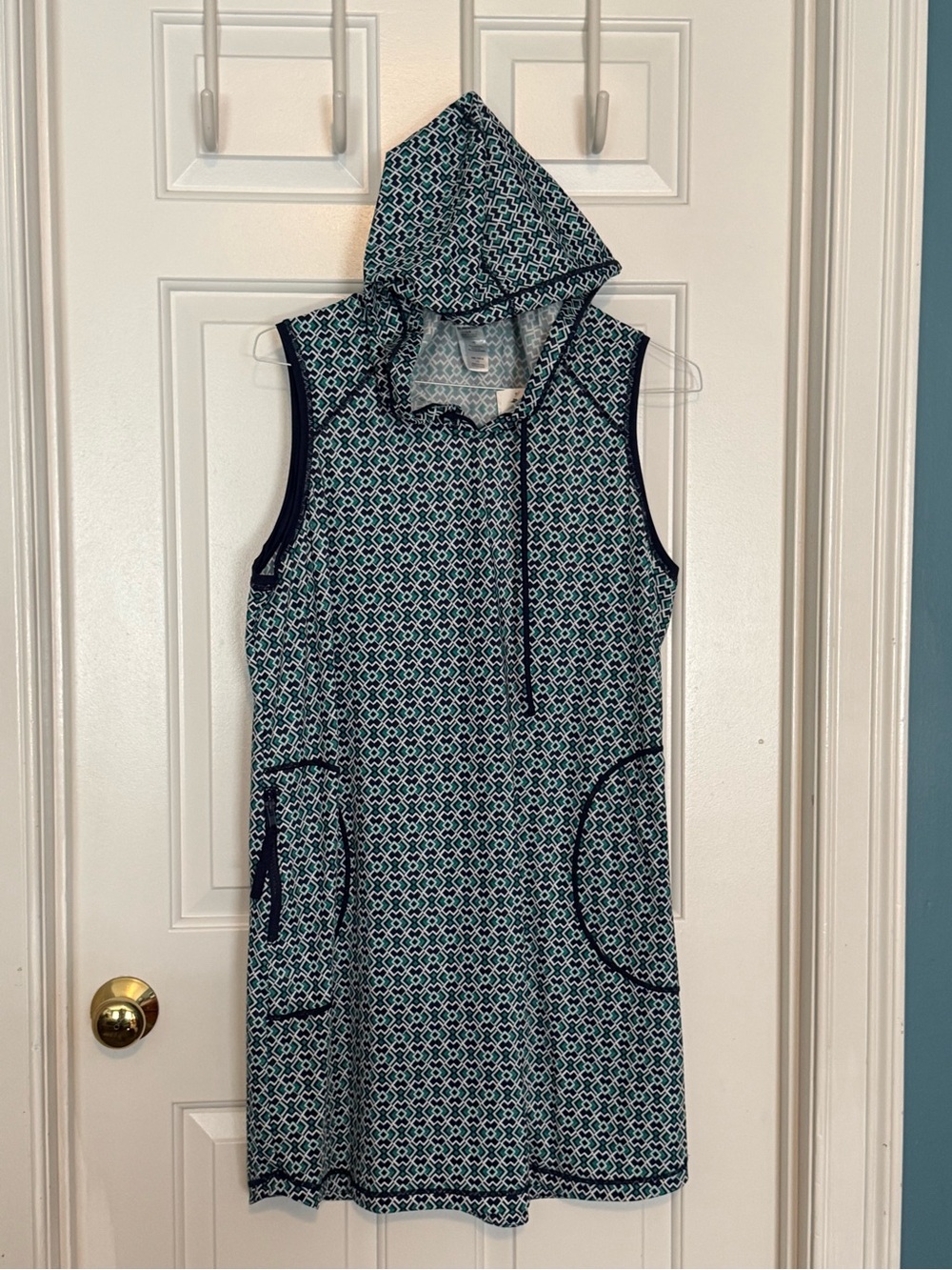 Tommy Bahama Navy and White Hooded Sleeveless Coverup Dress